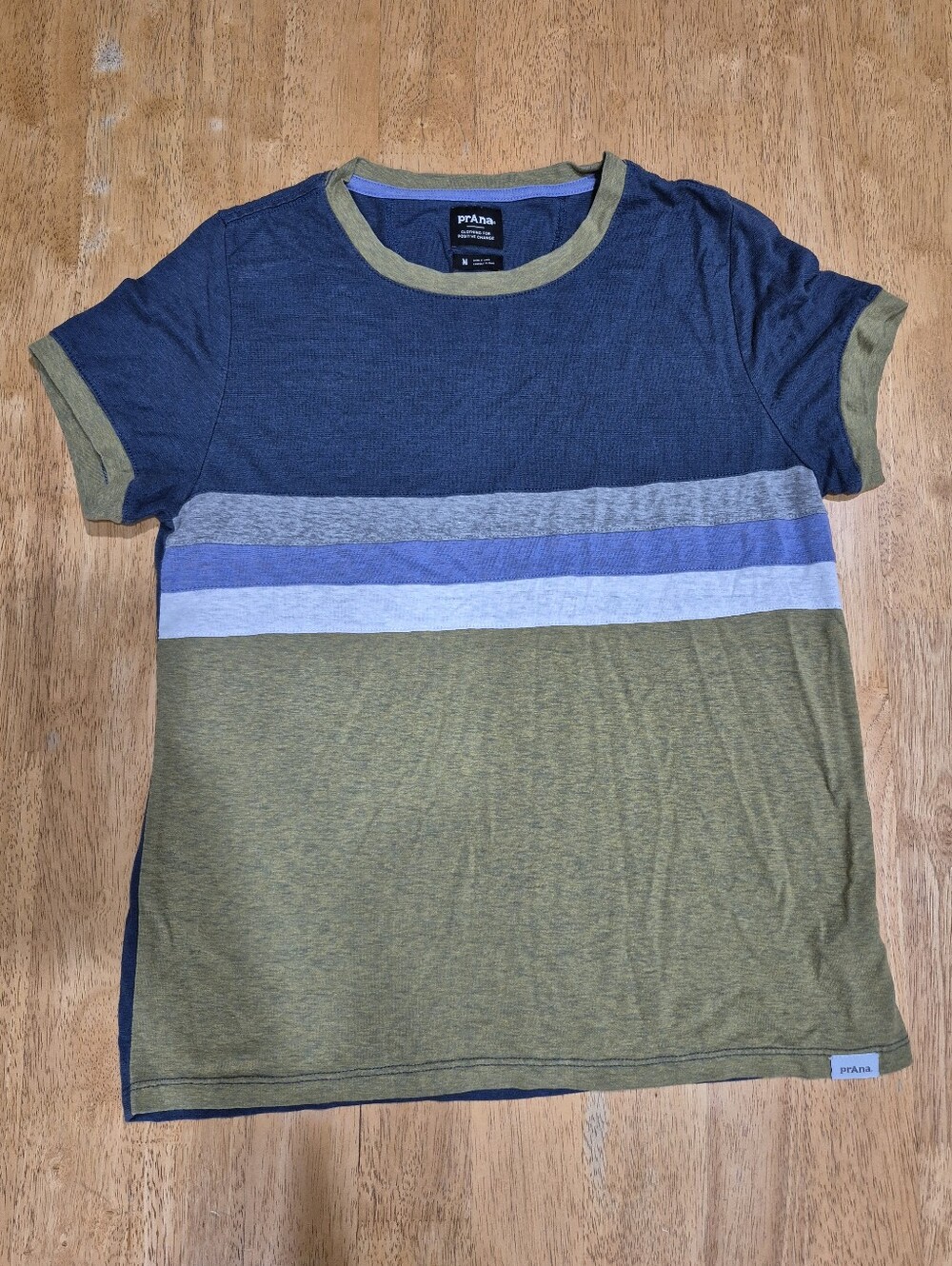 EUC Prana Short Sleeve Colorblock Tee - Olive, Navy, Blue, Gray